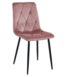 Růžová sametová jídelní židle LIBRA s černými nohami