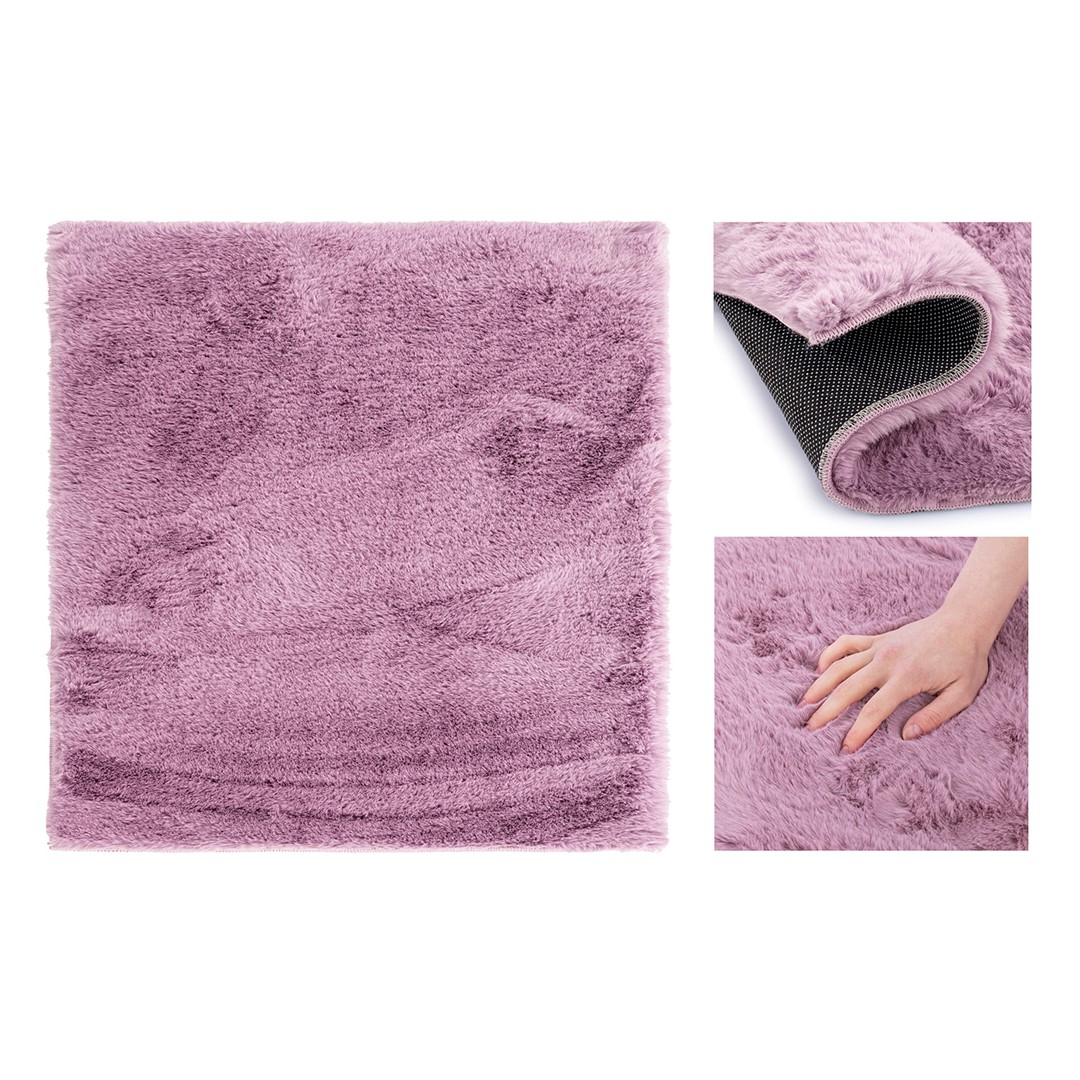 Růžový koberec LOVIKA z umělé králičí kožešiny Rozměr: 100 x 100 cm