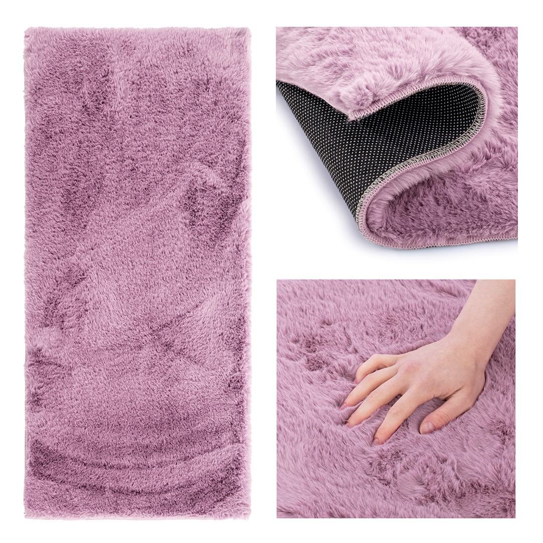 Růžový koberec LOVIKA z umělé králičí kožešiny Rozměr: 50 x 200 cm