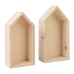 Sada 2 ks dřevěných poliček ve tvaru domečku LITTLE HOUSES