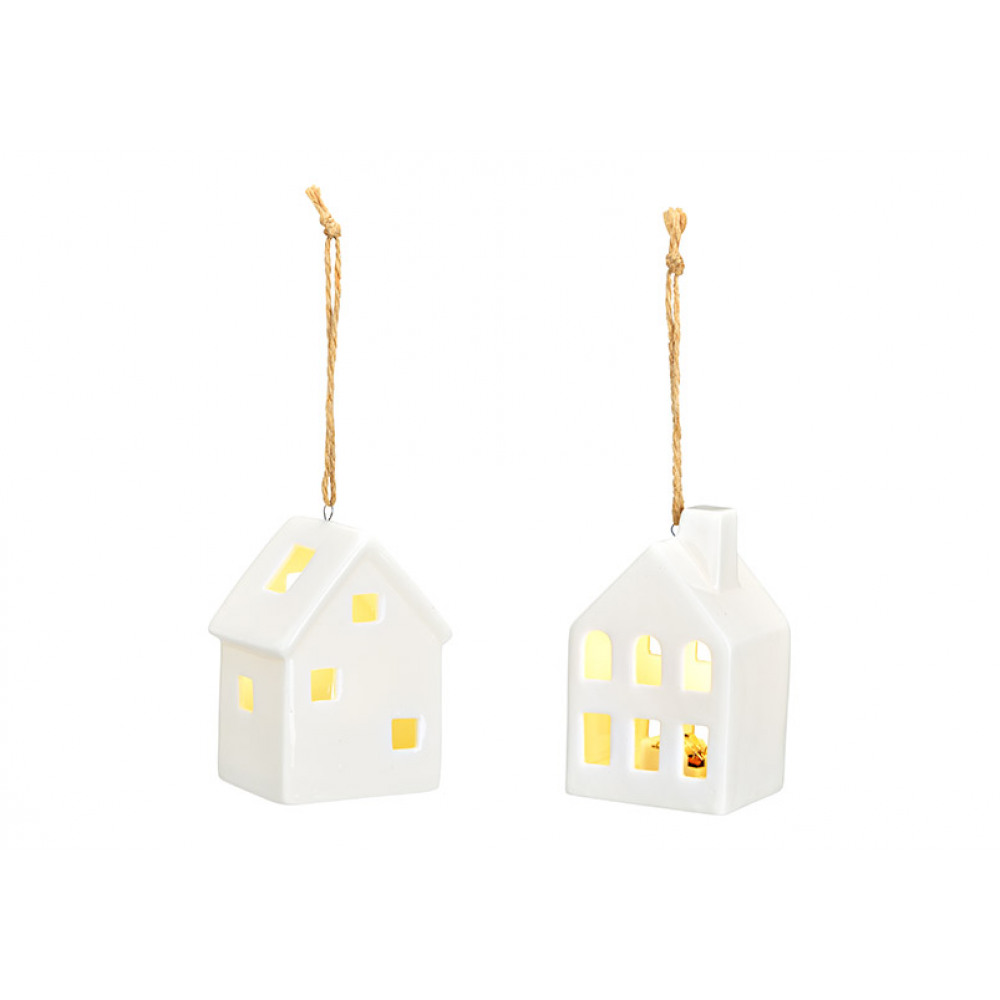 Sada 2 LED závěsných mini domečků z keramiky
