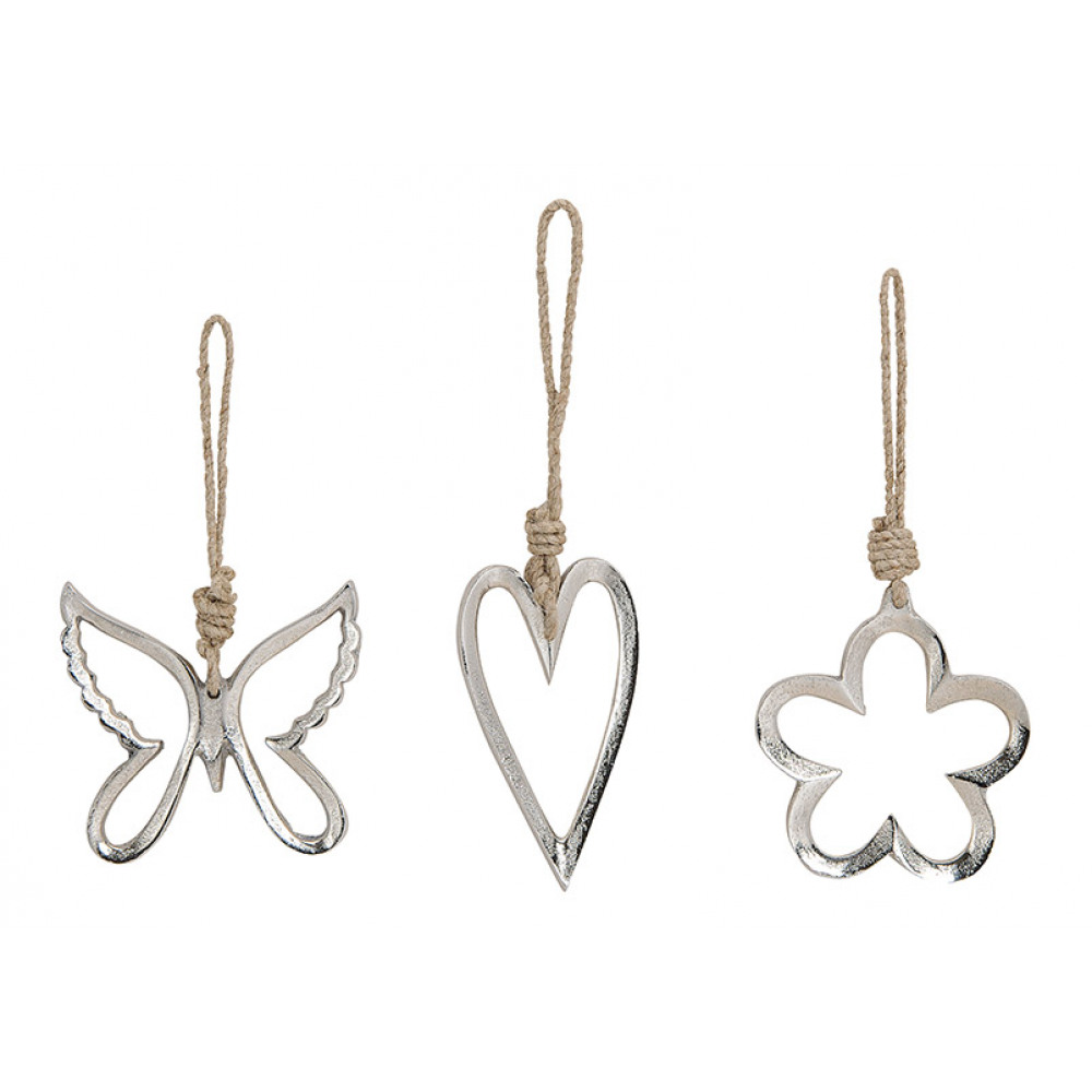 Sada 3 kovových stříbrných ozdob LUCKY PRAY