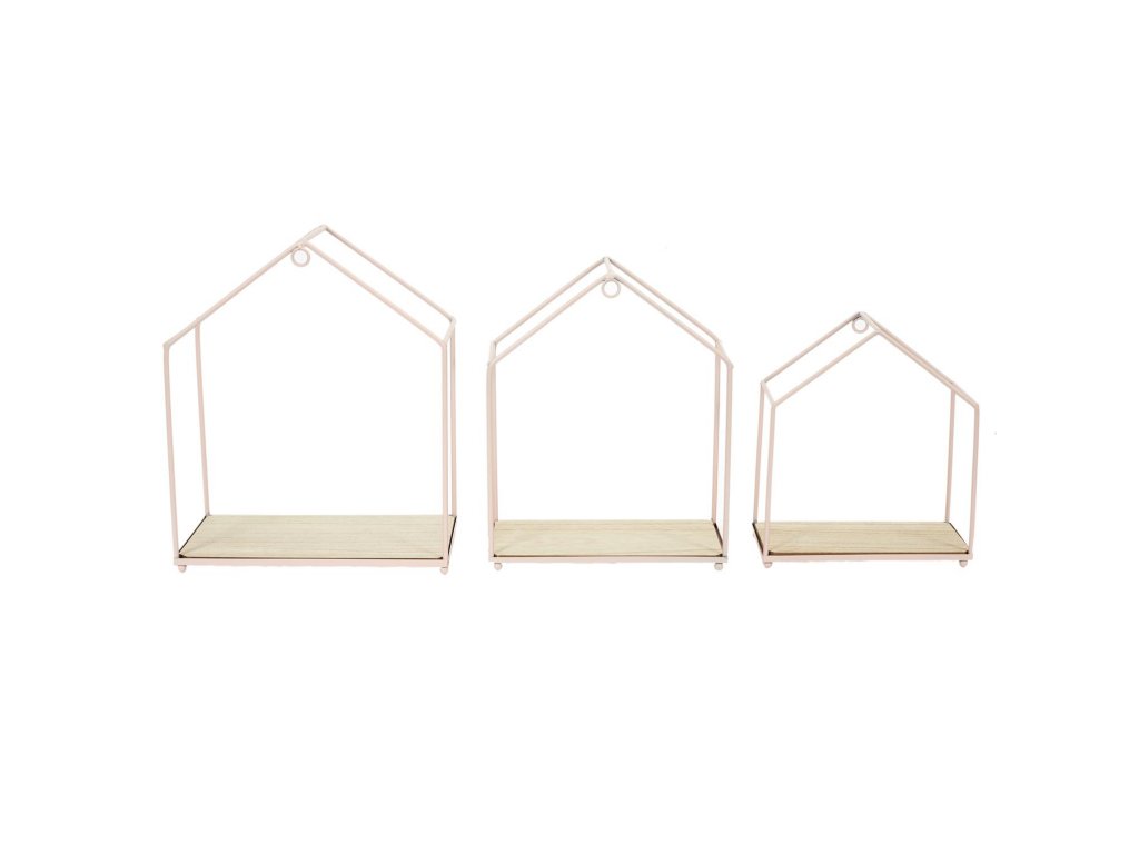 Sada 3 ks dětských dekorativních polic SAKURA, růžová