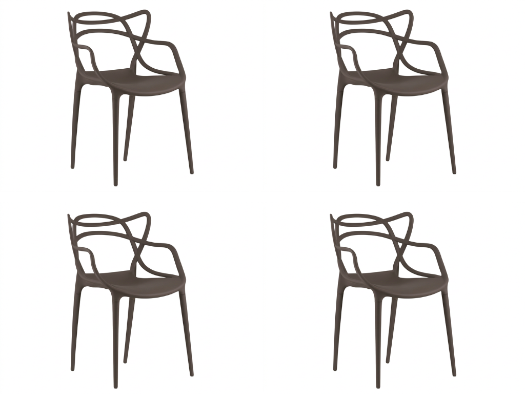 Sada 4 ks plastových židlí KATO, hnědá