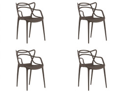 Sada 4 ks plastových židlí KATO, hnědá