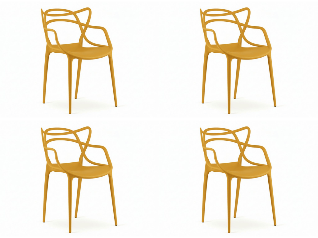 Sada 4 ks plastových židlí KATO, hořčicová