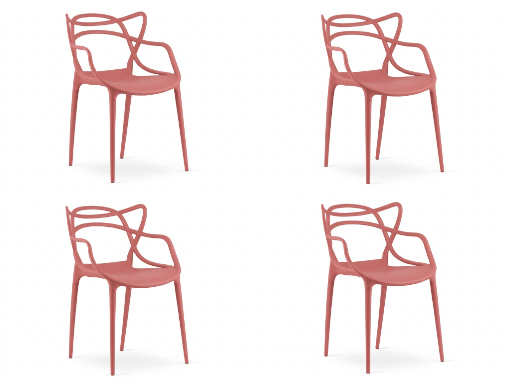 Sada 4 ks plastových židlí KATO, korálová