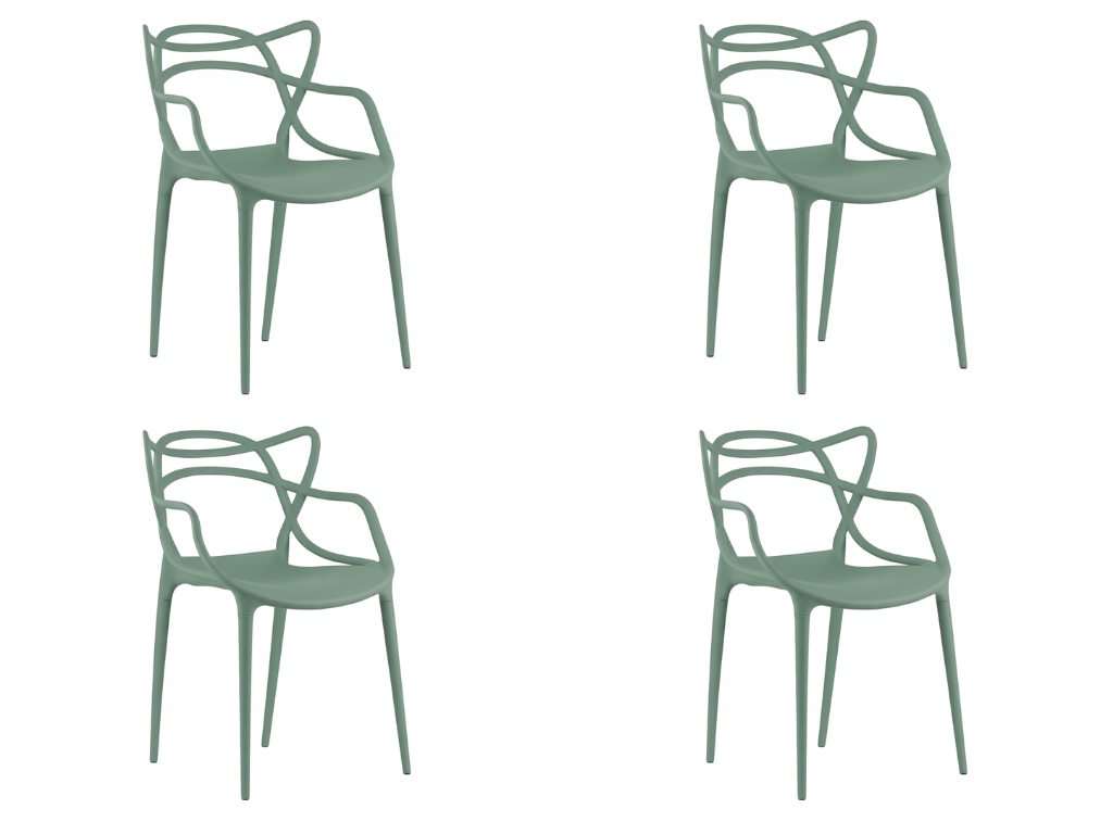 Sada 4 ks plastových židlí KATO, šalvějově zelená