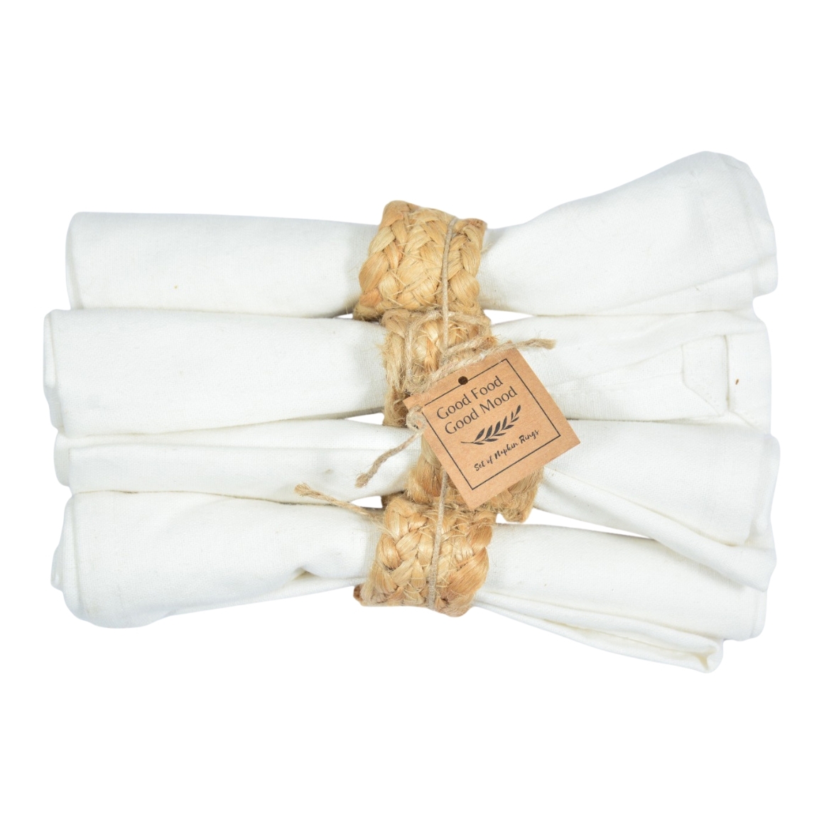 Sada 4 ks ubrousků s jutovým kroužkem DINNER 40x40 cm, krémová