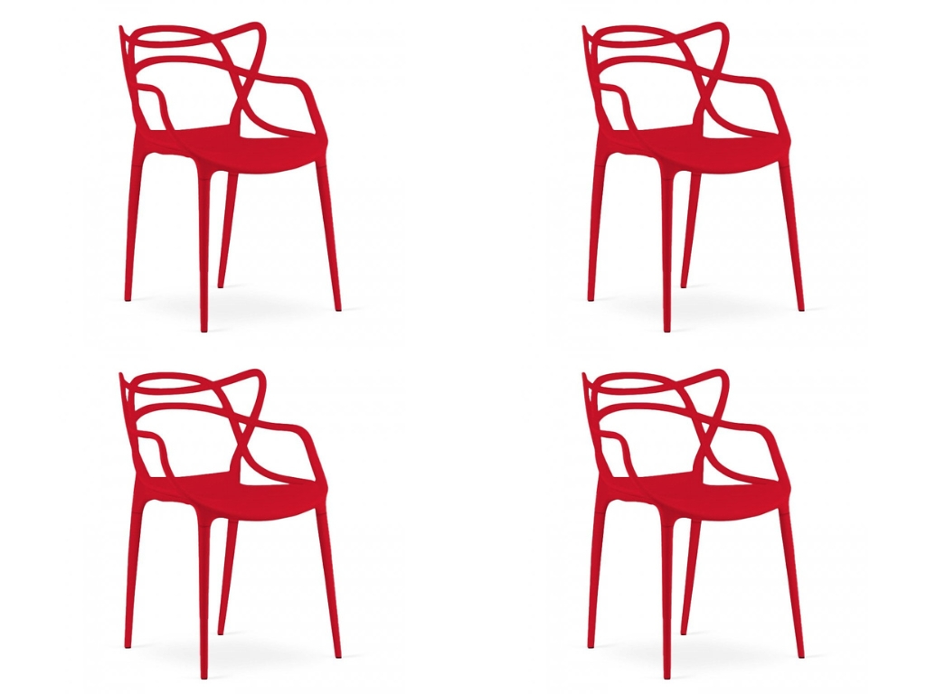Sada 4ks plastových židlí KATO červených