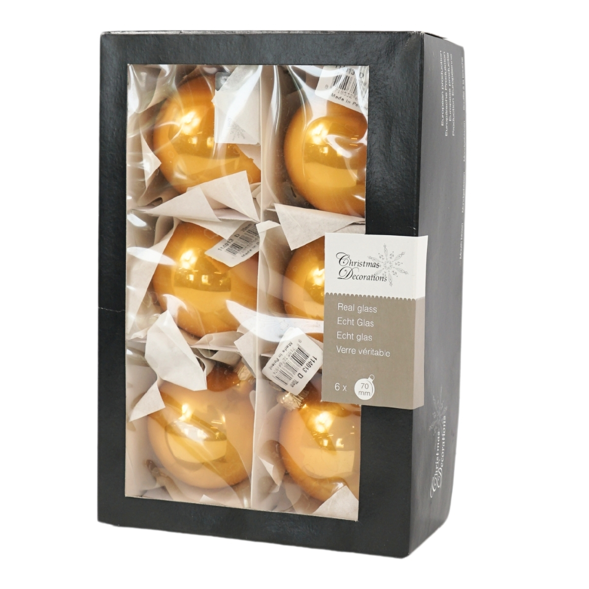 Sada skleněných vánočních ozdob GOLD 7 cm zlatá, 6 ks