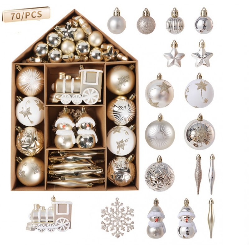 Sada vánočních ozdob DELUX zlatá/bílá, 70 ks