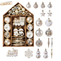 Sada vánočních ozdob DELUX zlatá/bílá, 70 ks