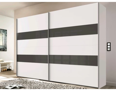 Šatní skříň Altona, 270 cm, bílá/šedé sklo