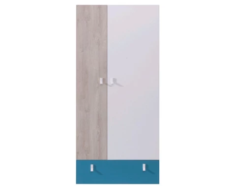 Šatní skříň Planet, dub/bílá/modrá