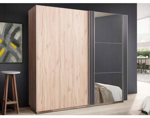 Šatní skříň s posuvnými dveřmi Ancona, 215 cm, dub estana/antracit