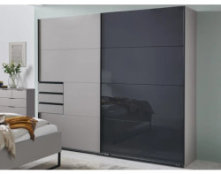 Šatní skříň se zásuvkami Tilburg, 225 cm, šedá sahara/černé sklo