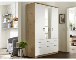 Šatní skříň se zrcadlem Bremen, 136 cm, dub artisan/bílá