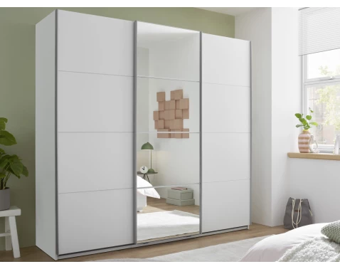 Šatní skříň se zrcadlem Carano, 215 cm, bílá