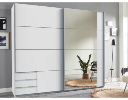 Šatní skříň se zrcadlem Emden, 225 cm, bílá