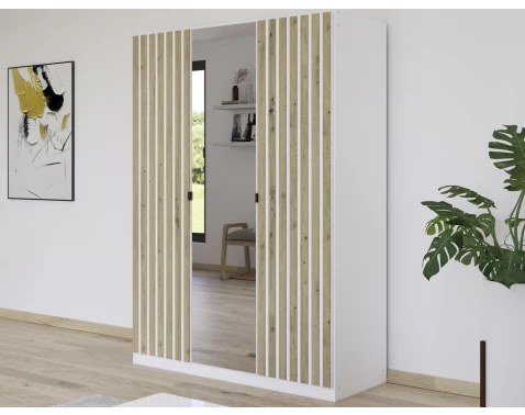 Šatní skříň se zrcadlem Genua, 136 cm, bílá/dub artisan