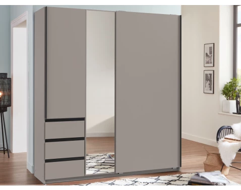 Šatní skříň se zrcadlem Heide, 168 cm, šedá sahara