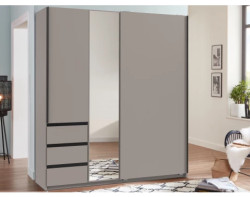 Šatní skříň se zrcadlem Heide, 168 cm, šedá sahara