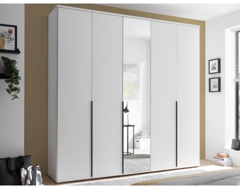 Šatní skříň se zrcadlem Kevo, 225 cm, bílá