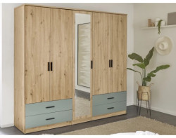 Šatní skříň se zrcadlem Savina 225 cm, dub artisan/šalvějová