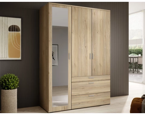 Šatní skříň se zrcadlem Vesala, 135 cm, dub mauvella