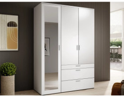 Šatní skříň se zrcadlem Vesala, 135 cm, bílá