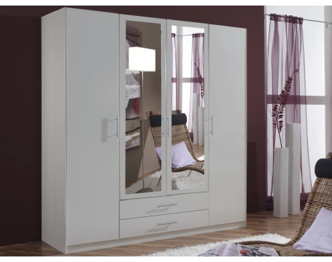 Šatní skříň se zrcadly Cliff, 180 cm, bílá