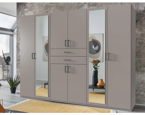 Šatní skříň se zrcadly Düsseldorf, 270 cm, šedá sahara