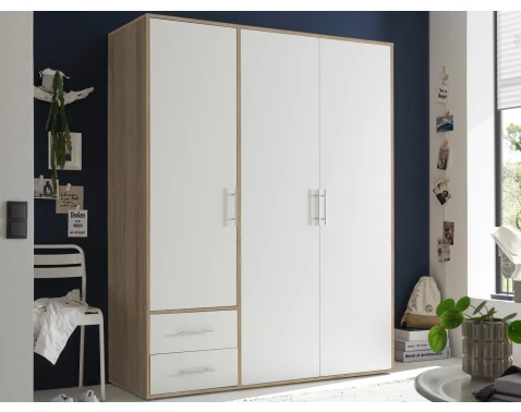 Šatní skříň Valencia,155 cm, dub sonoma/bílá