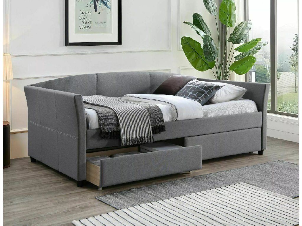 Šedá čalouněná postel LANTA 90 x 200 cm
