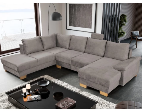 Sedací souprava Chivas, tvar levé U, kamenná hnědo-šedá látka