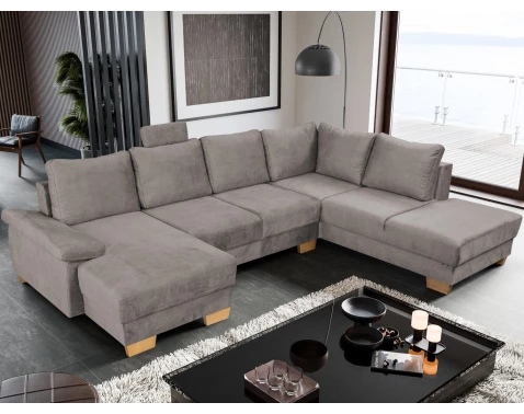 Sedací souprava Chivas, tvar pravé U, kamenná hnědo-šedá látka