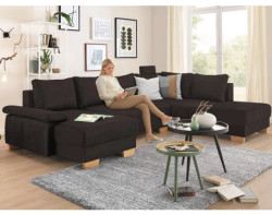 Sedací souprava Chivas, tvar pravé U, temně hnědá látka