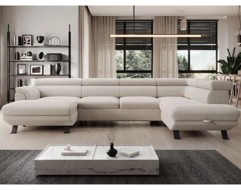 Sedací souprava Raven XL, krémová látka, tvar pravé U