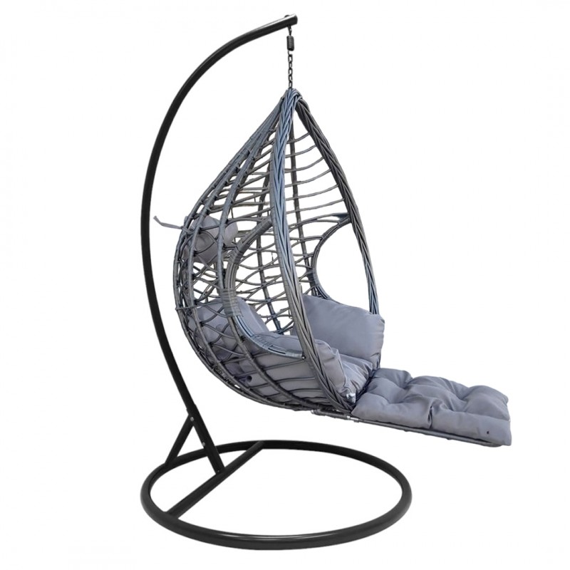 Šedé závěsné křeslo DOMINIKANA WAVES se stojanem a podnožkou