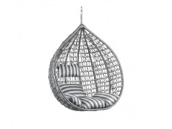 Šedé závěsné křeslo KOKON bez stojanu, bílo-šedý polštář