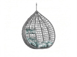 Šedé závěsné křeslo KOKON bez stojanu, zeleno-bílý polštář