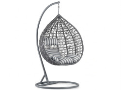 Šedé závěsné křeslo KOKON se stojanem, bílo-šedý polštář