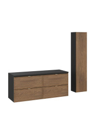 Sestava koupelnového nábytku – skříňka pod umyvadlo s deskou, vysoká skříňka Talia Casella (SET-TC B BLACK 120CM HC)
