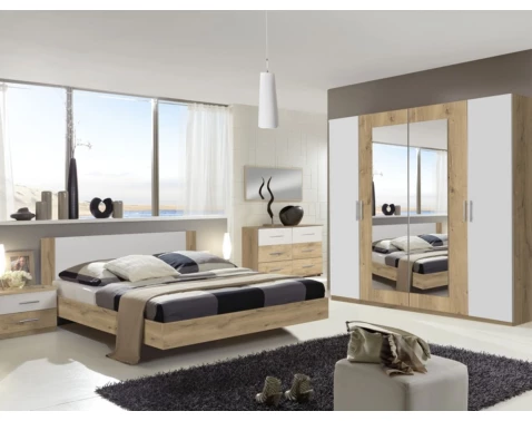 Sestava ložnice Nora 180x200 cm, prkenný dub/bílá