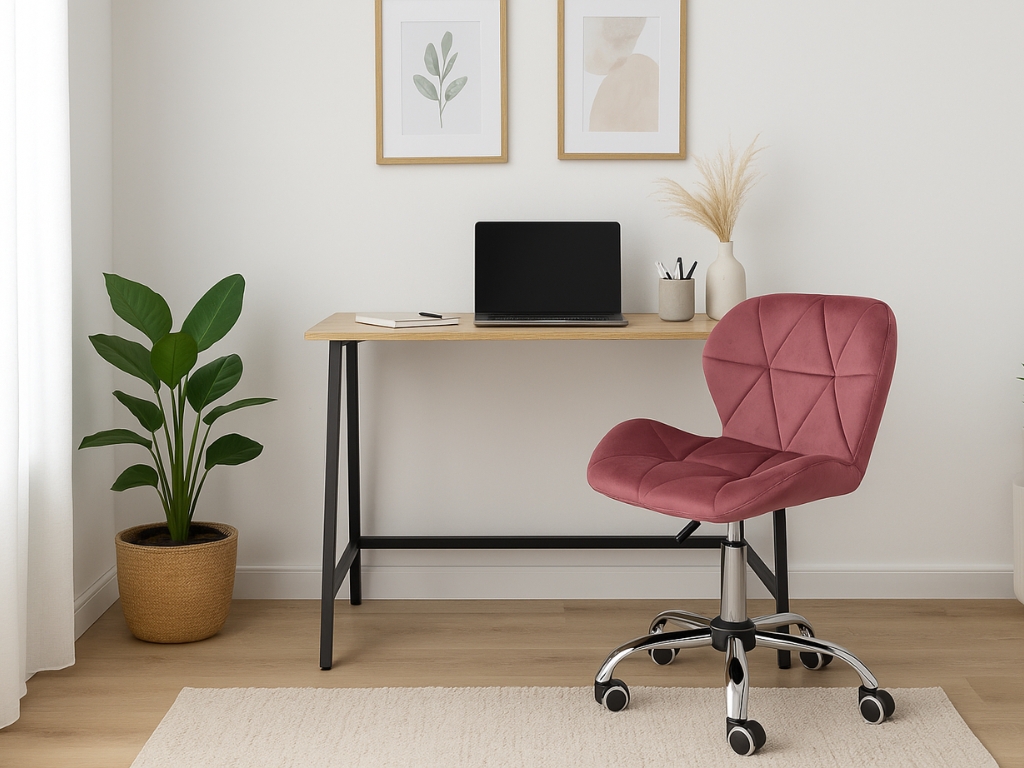 Set do pracovny stůl TAYLOR SONOMA 100x50 cm + křeslo AVOLA VELVET tmavě růžové
