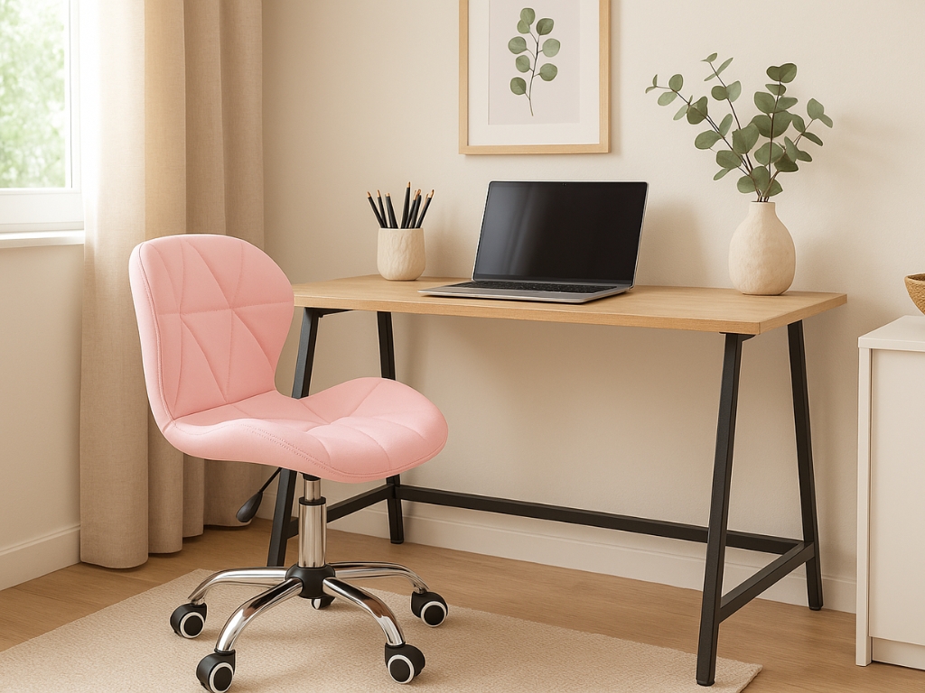 Set do pracovny stůl TAYLOR SONOMA 100x50 cm + křeslo AVOLA z eko kůže růžové