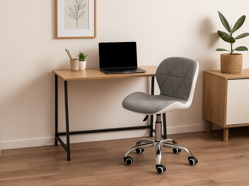 Set do pracovny stůl TAYLOR SONOMA 100x50 cm + křeslo AVOLA z eko kůže šedo-bílé