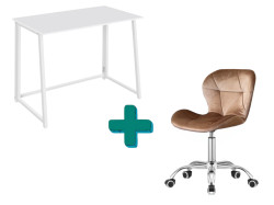 Set do pracovny ZARIMO stůl 80x40 cm, bílá + křeslo AVOLA VELVET světle hnědé