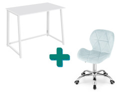 Set do pracovny ZARIMO stůl 80x40 cm, bílá + křeslo AVOLA VELVET světle modré